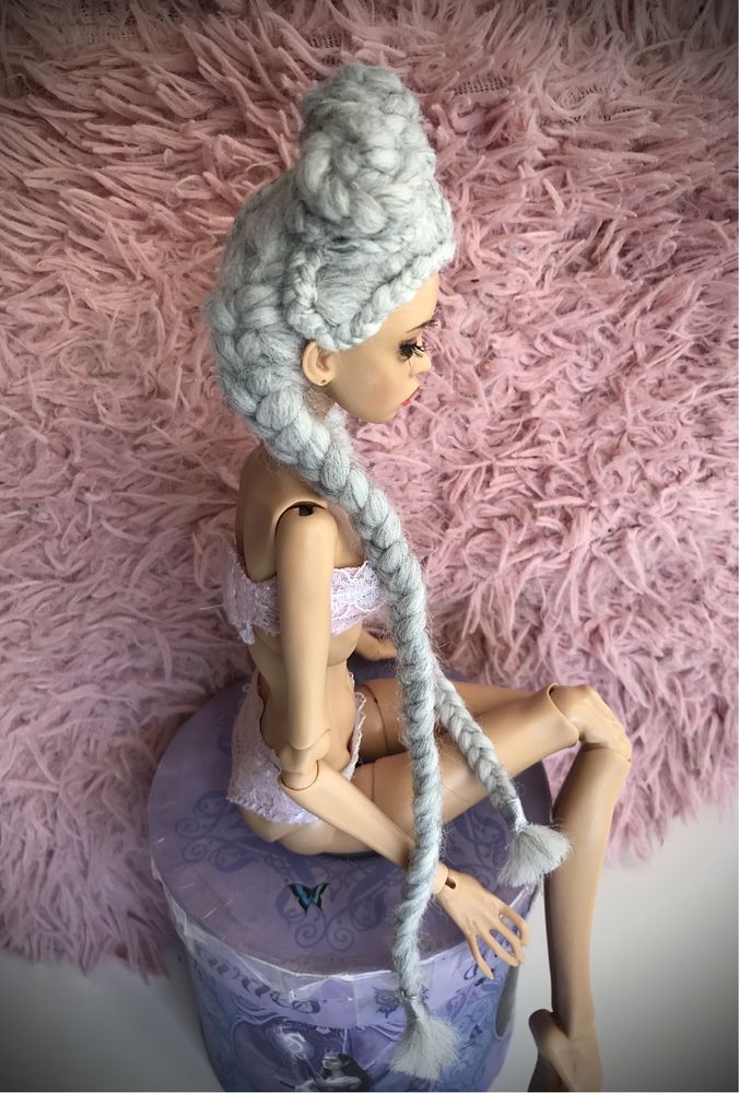 Peruka dla lalki BJD 1/4 popovy wig szara 4