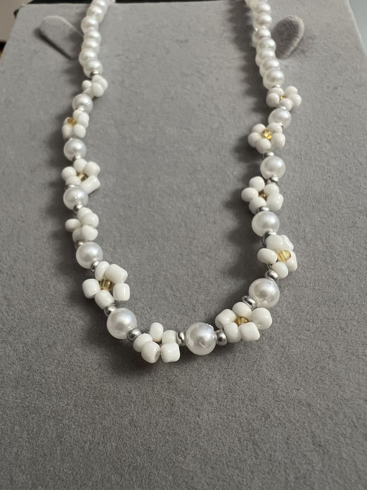 Naszyjnik perły perełki stokrotki handmade biały biżuteria lato unisex