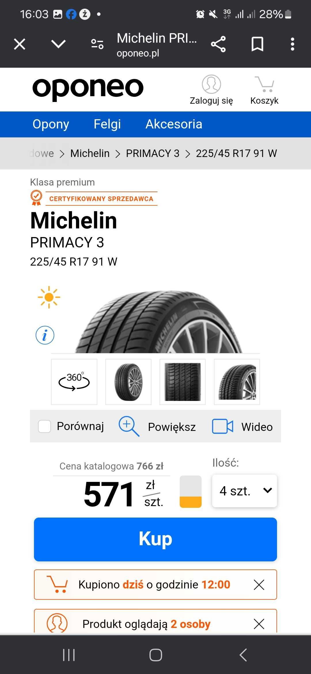 Komplet opon Michelin Primacy 3 225/45/17