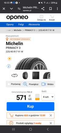 Komplet opon Michelin Primacy 3 225/45/17
