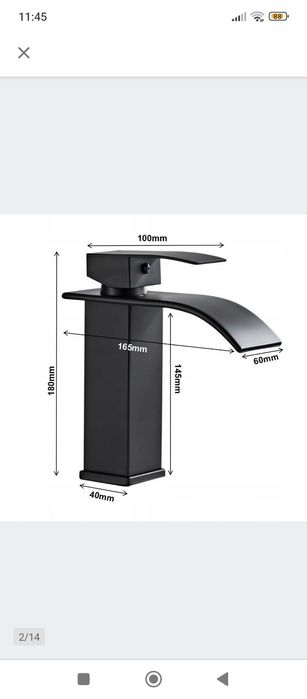 Bateria umywalkowa czarna efekt wodospadu