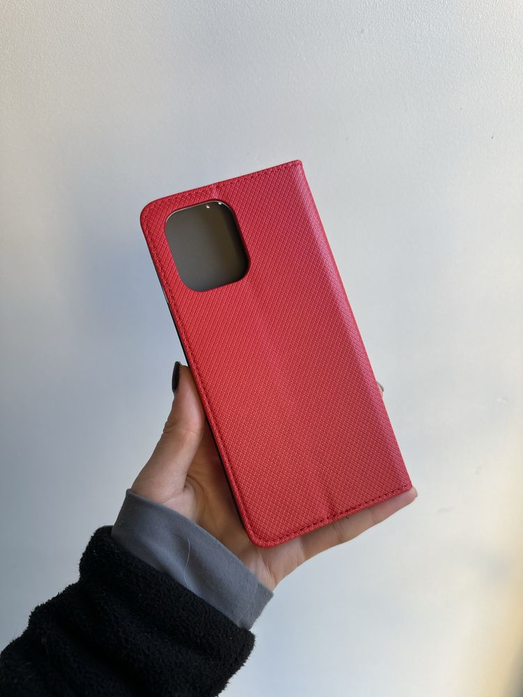 Szkło hartowane i etui zamykane czerwone do MOTOROLA G75
