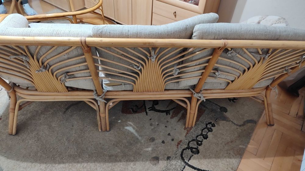 Meble rattanowe zestaw kanapa 3 osobowa, 2 fotele, ława kawowa, barek