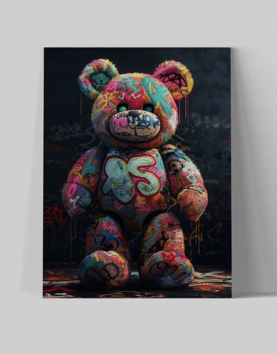 Obraz na płótnie "Grafitti Miś" 30x40 cm - nowoczesna sztuka do wnętrz