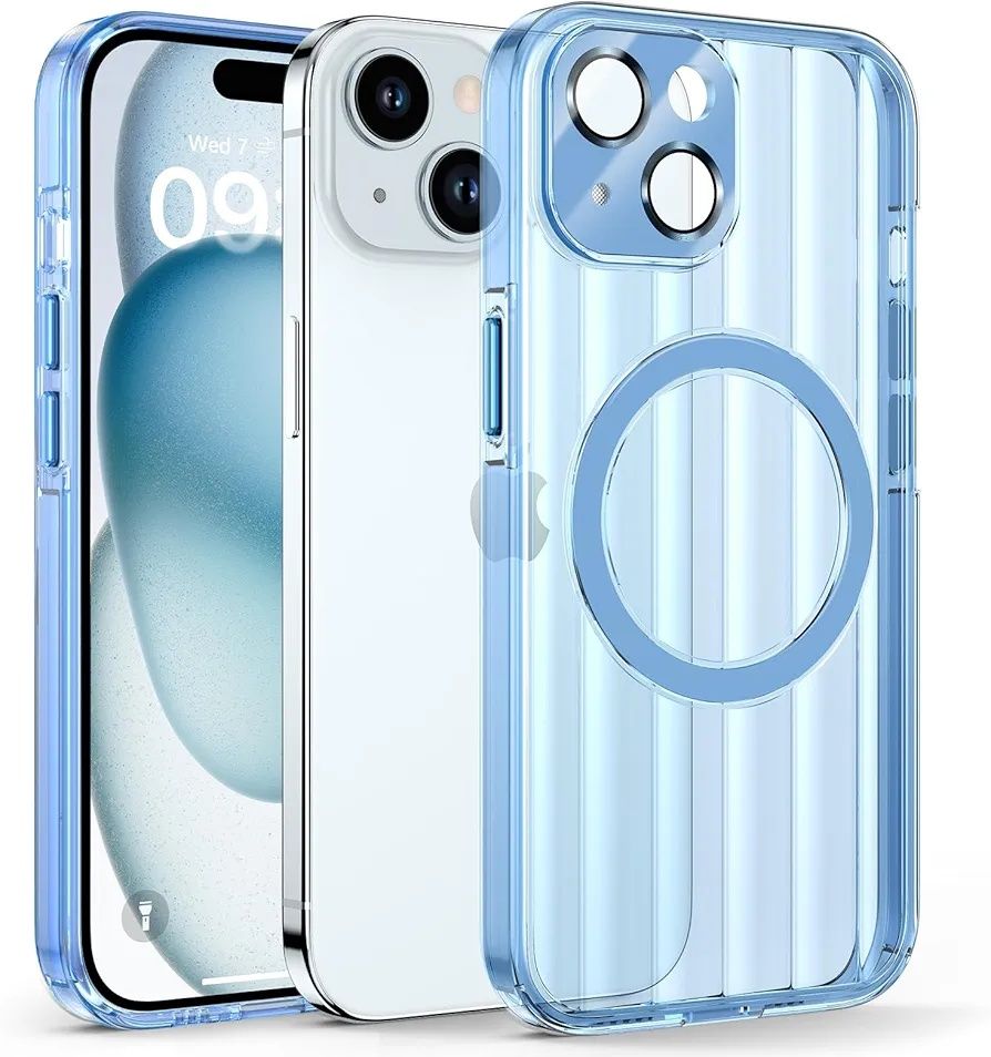 Etui HWeggo iPhone 15 MagSafe, chłodzące fale, ochrona aparatu, błękit