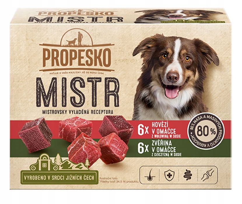 Propesko Mistr Mokra Karma dla Psów 12x85g Wołowina i Dziczyzna