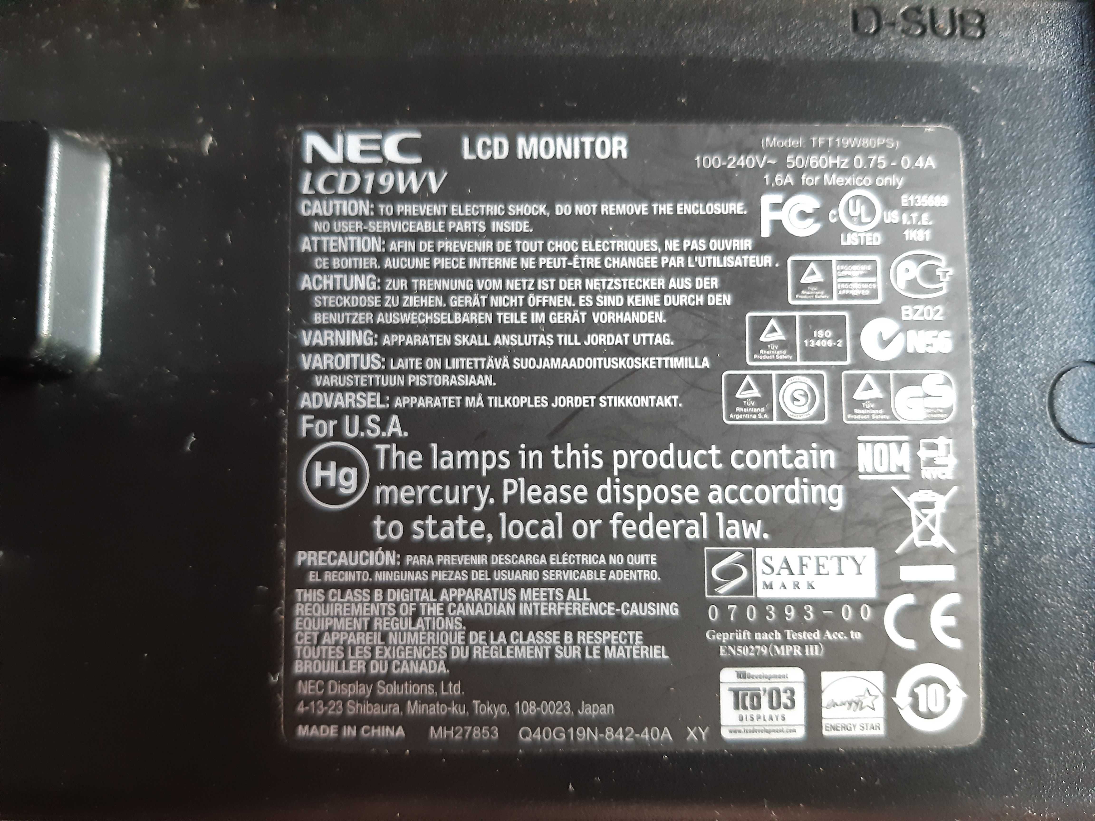 2 monitory NEC 19” cali, zestaw