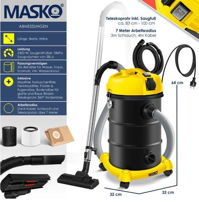 Odkurzacz przemysłowy MASKO odkurzacz na sucho i mokro 2300W 557942P