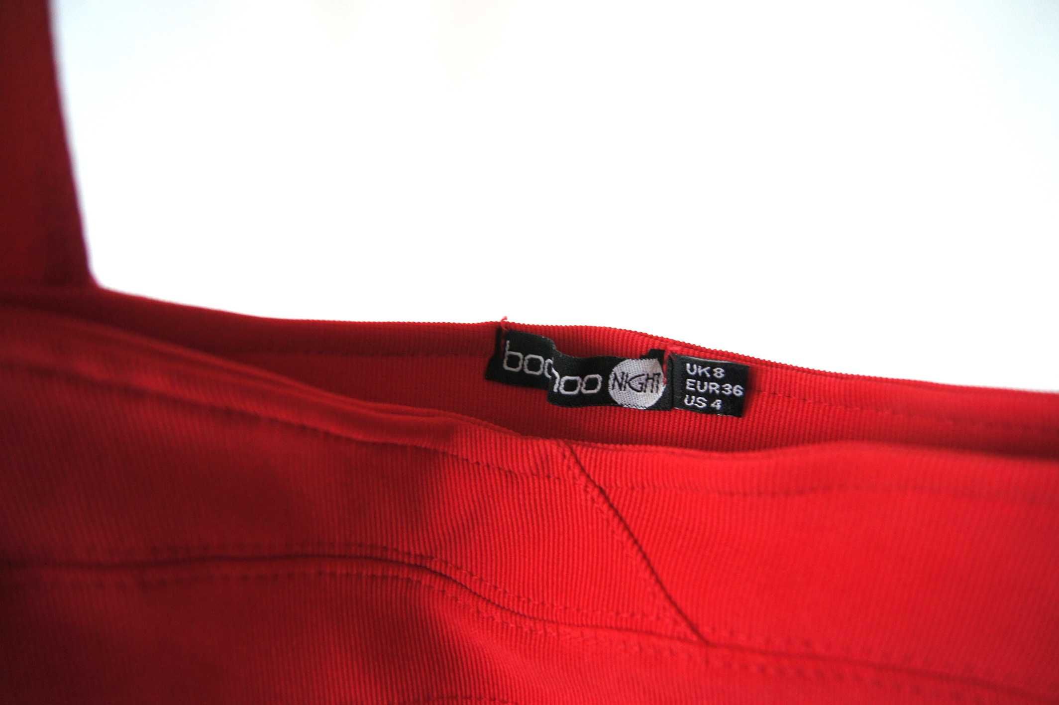 czerwona mini krótka bandażowa imprezowa koktajlowa sukienka dekolt 36