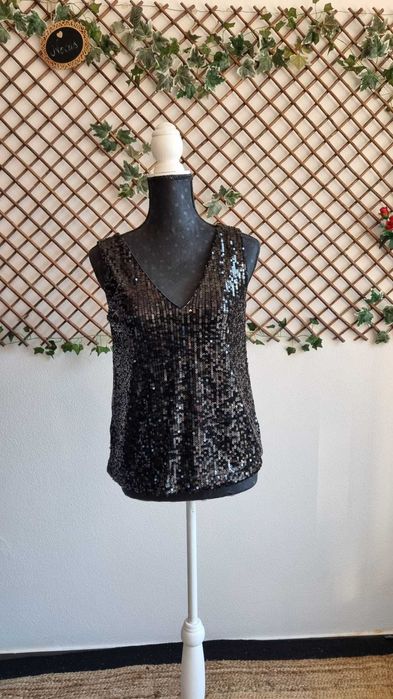 Top de Lantejoulas Preto C&A (Novo com etiqueta)