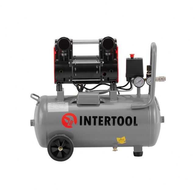 Компресор 24 л, 1.5 кВт, безмасляний, 2 циліндра. INTERTOOL PT-0032.