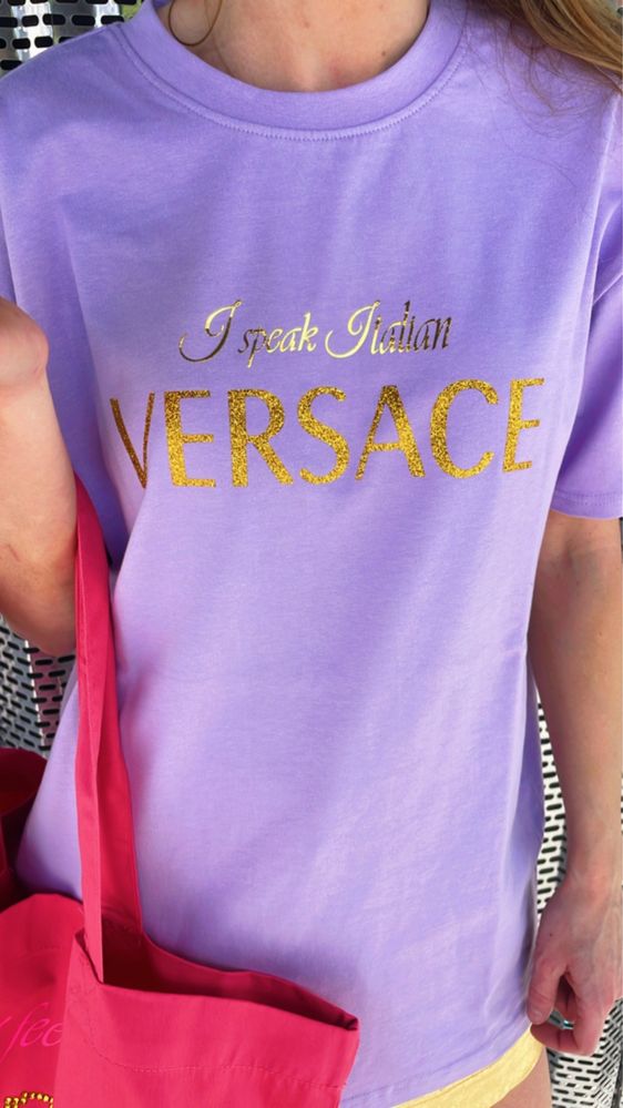 T shirt I speak Italian VERSACE fiolet bawelna oversized