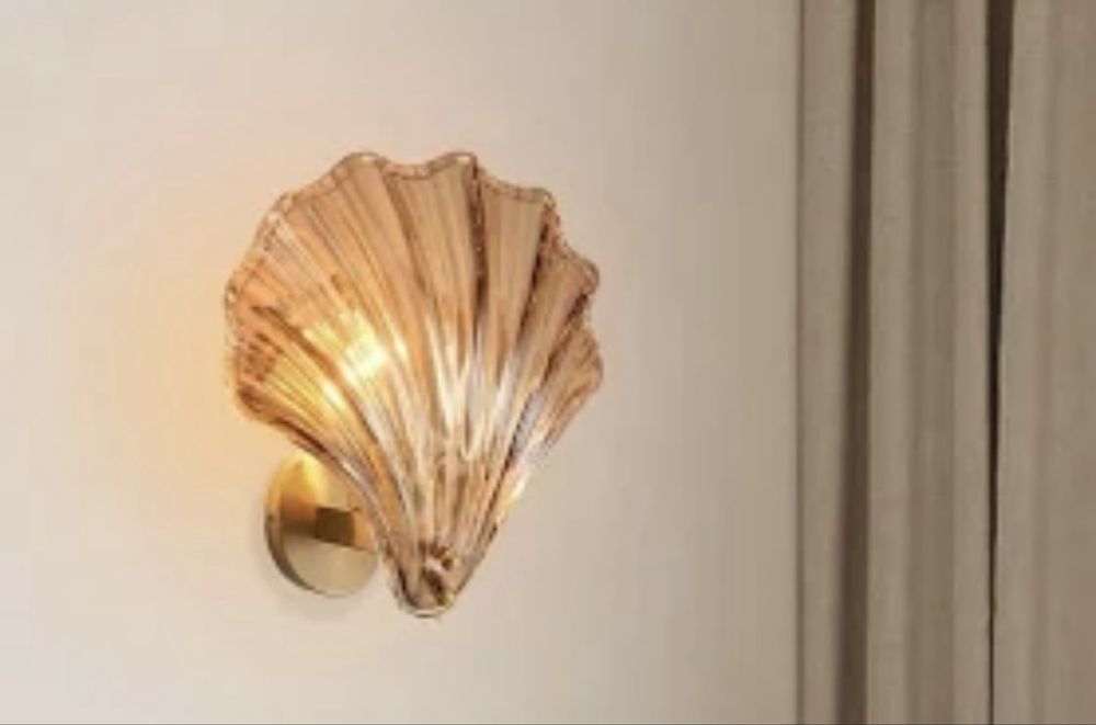 Kinkiet muszla / Shell Wall Light – złoty + szklany klosz 2 sztuki
