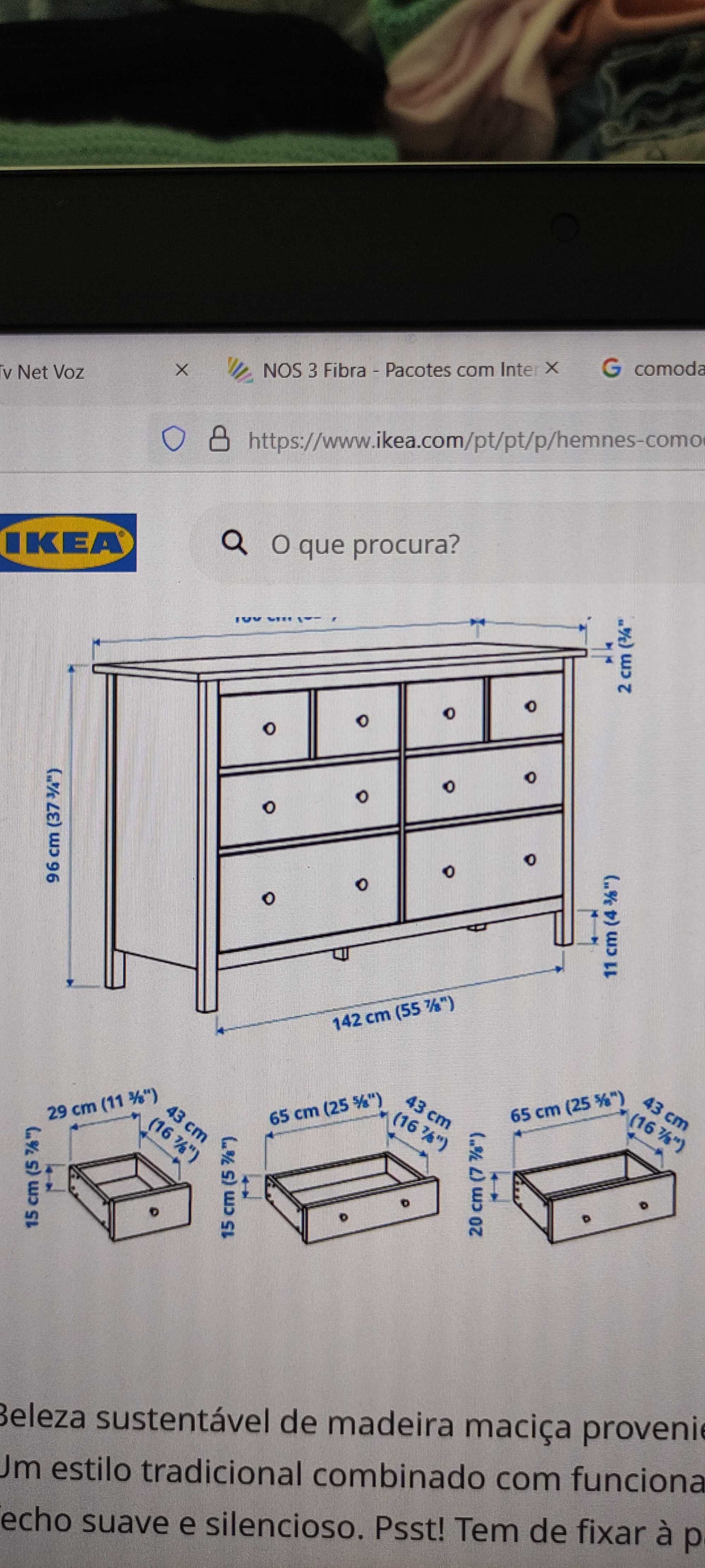 Cômoda Hemnes Ikea C/8 gavetas, Cor Preta 160x90 cm