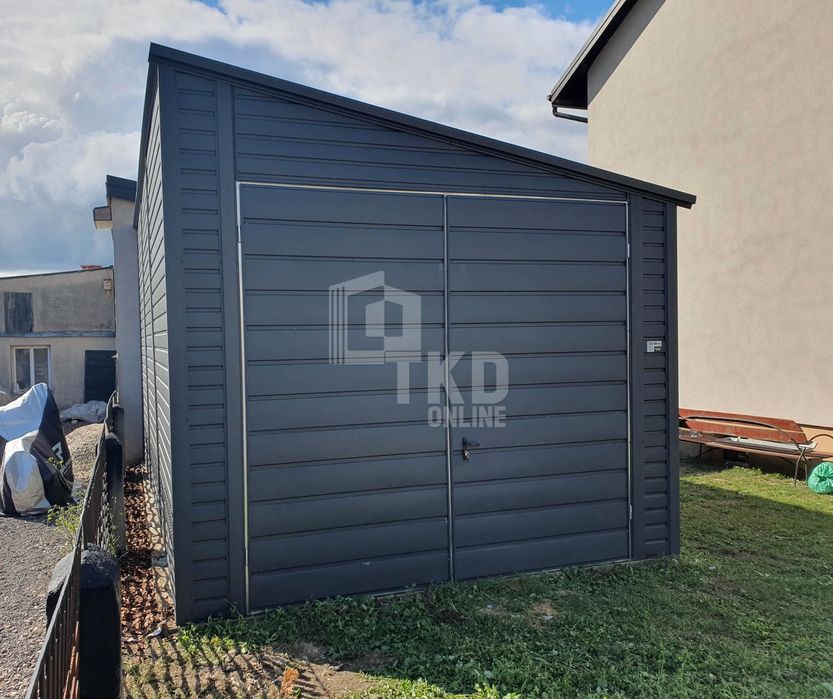 Garaż Blaszany 3,5X5 Brama - Drzwi Antracyt Dach Spad W Bok Tkd80