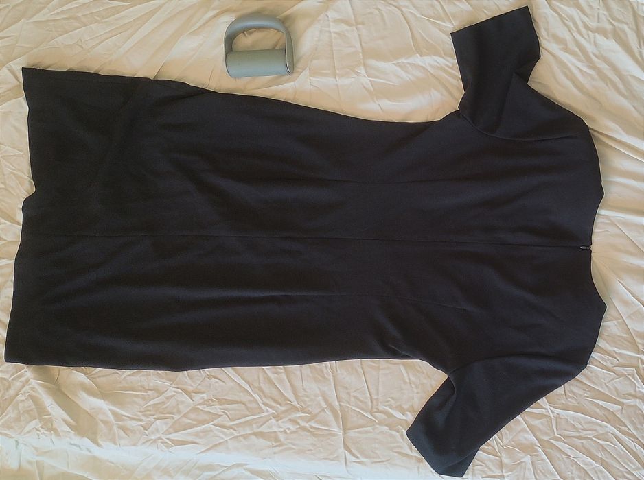 Monnari sukienka czarna elegancka krótki rękaw 42 kokarda wzór wizyta