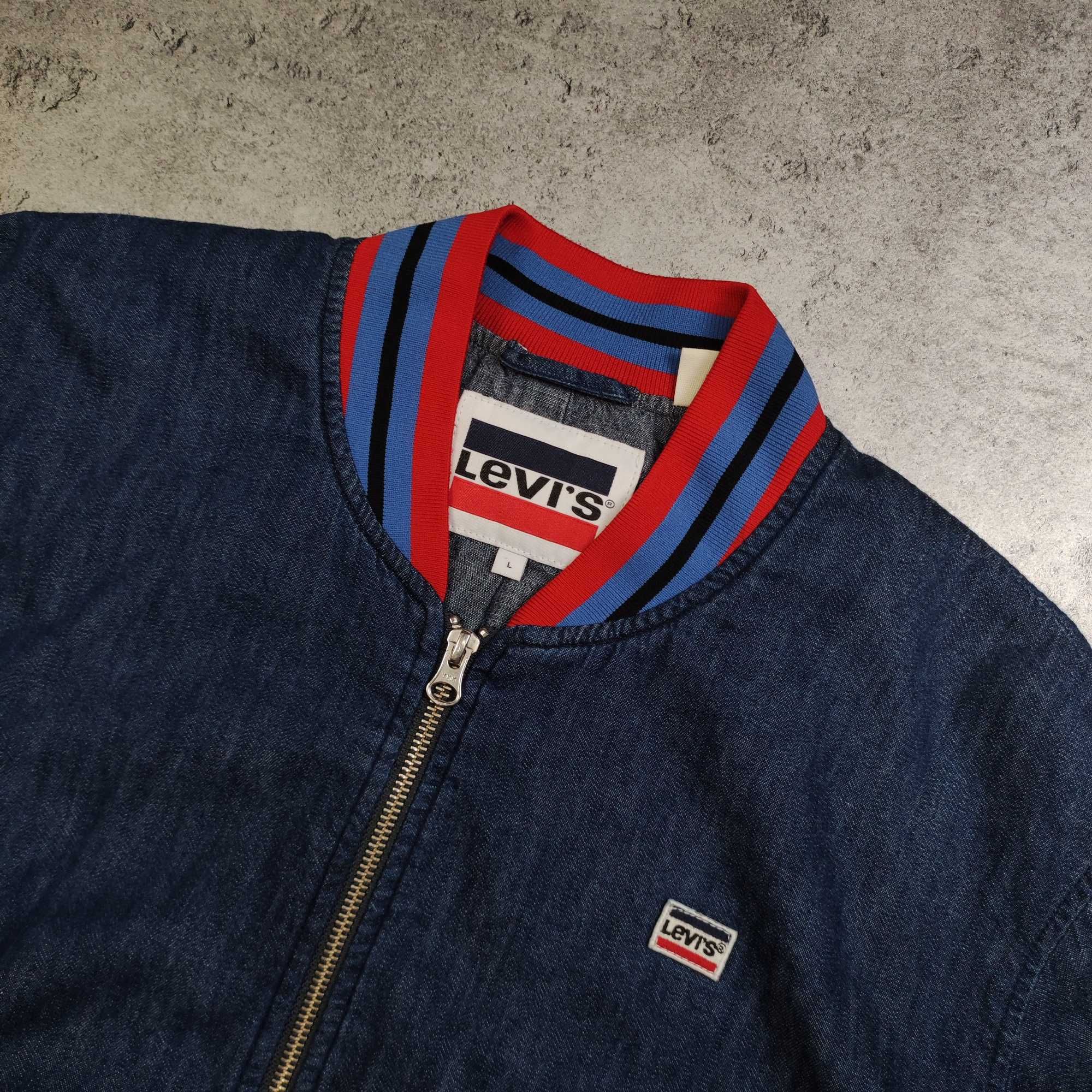 DAMSKA PREMIUM Kurtka Bomberka Lekka Jeansowa Levis Naszywka Logo Haft