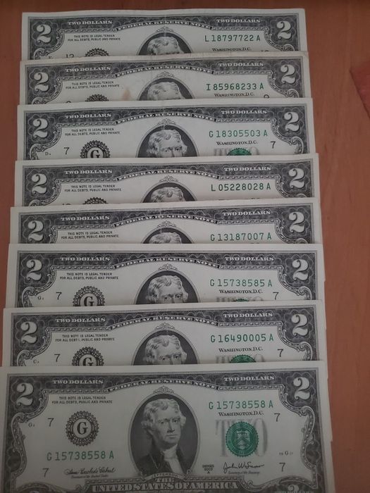 2 доллара США. Оригинал.  Интересные номера.