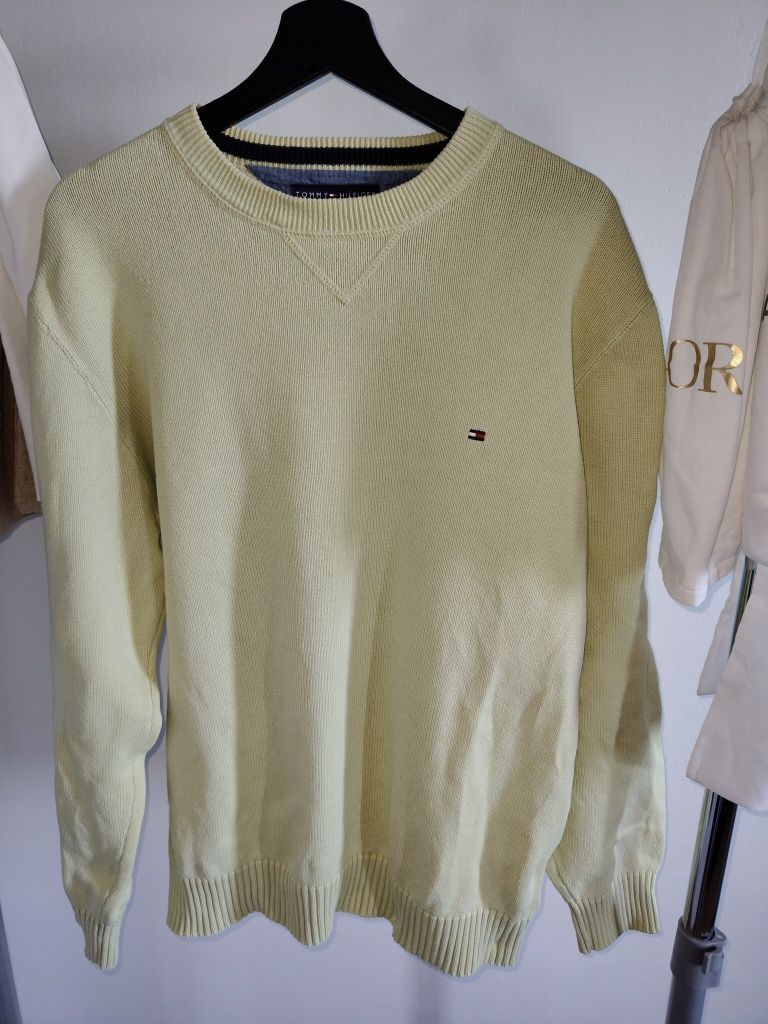 Markowy sweter męski Tommy Hilfiger r XL/XXL zielony jasny bawełna