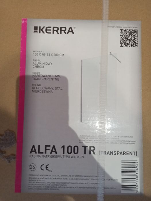 Kabina prysznicowa Walk-in Alfa 100 TR szkło transparentne 8 mm profil
