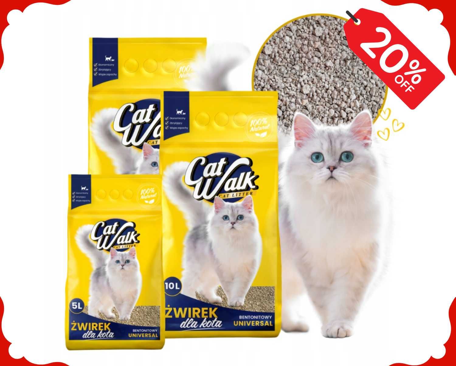 ŻWIREK DLA KOTA Bentonitowy 25L CatWalk Zbrylający Naturalny (-20%)