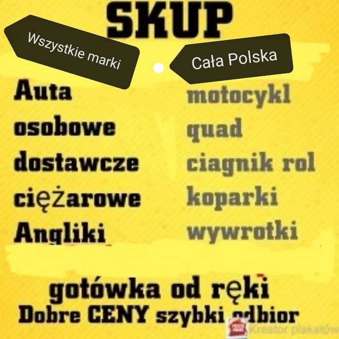 Skup quadów Aut ciezarowych osobowyc motocykli ciągników koparek a