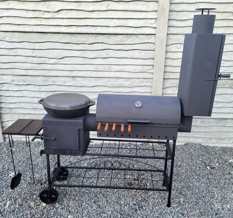 Мангал 4в1! 5 мм! Коптильня Барбекю Гриль с Крышкой, Печь под Казан