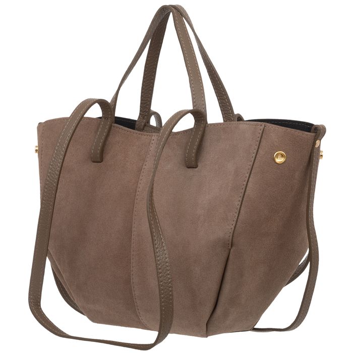 VERA PELLE torebka zamszowa shopper mała rozpinana V686 oliwkowa