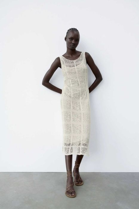 Zara Luksusowa SUKIENKA szydełkowa M