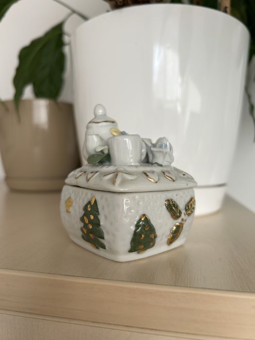 Puzderko ceramiczne szkatułka świąteczna choinka dwiazda vintage tetro