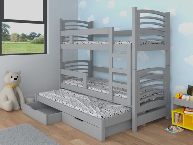 Łóżko dziecięce piętrowe OLI 3-osobowe z materacami TANIA DOSTAWA