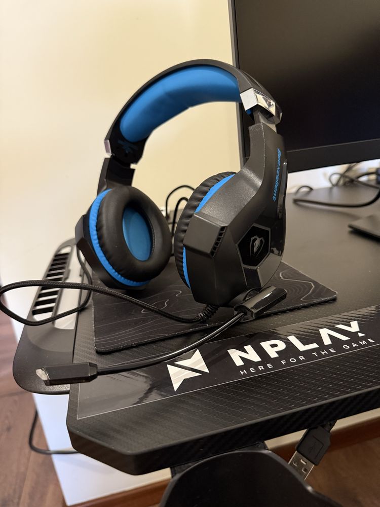 Ascultadores Gaming C/Fio Microfone Almofados Beexcellent Preto + Azul