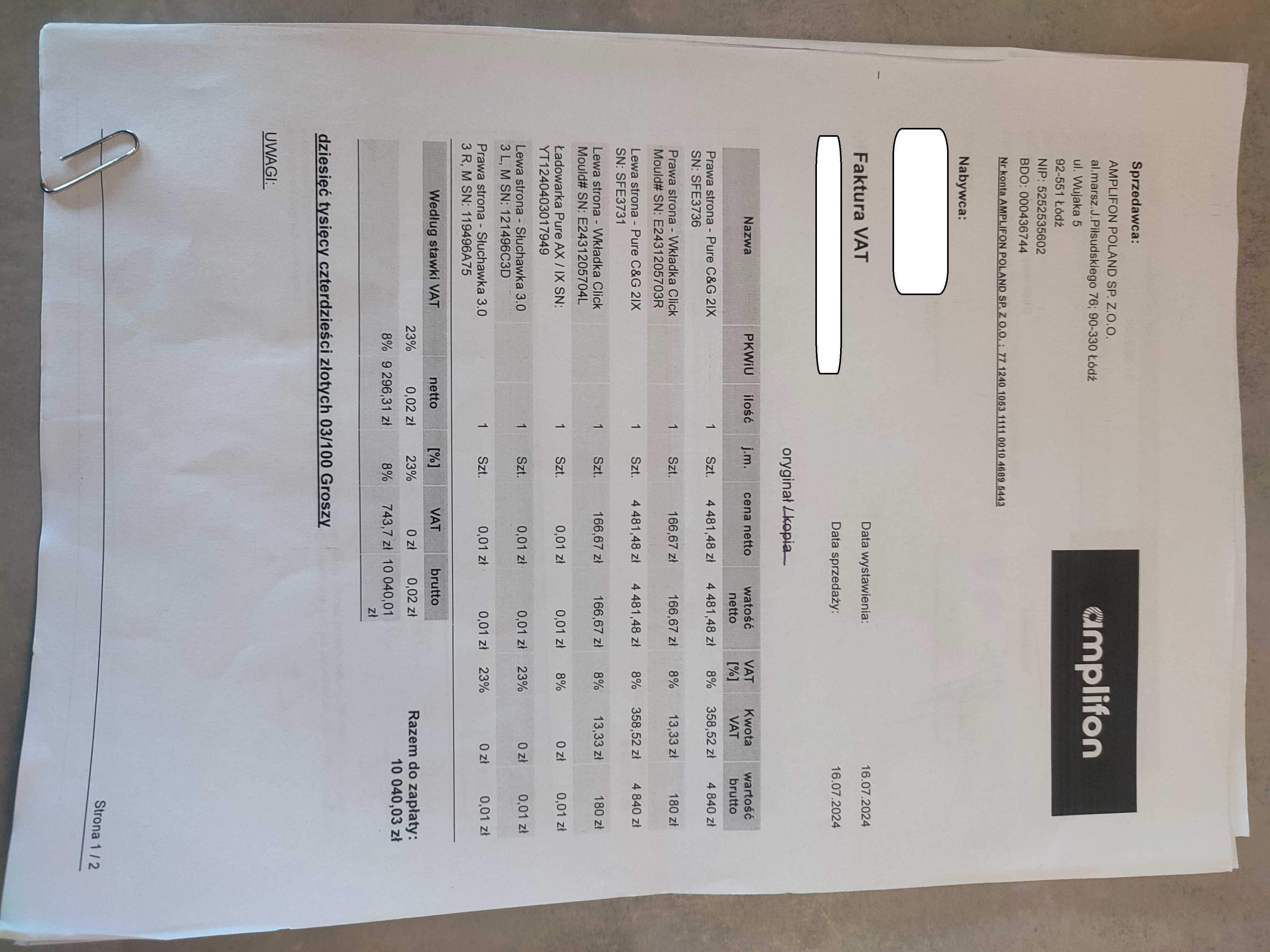 Aparat słuchowy: Signia Pure C&G 2IX gwarancja jeszcze 2 lata