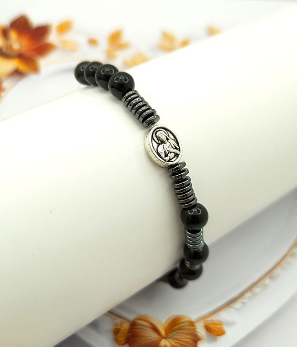 Różaniec na Rękę Bransoletka Turmalin Hematyt - Męski/Unisex