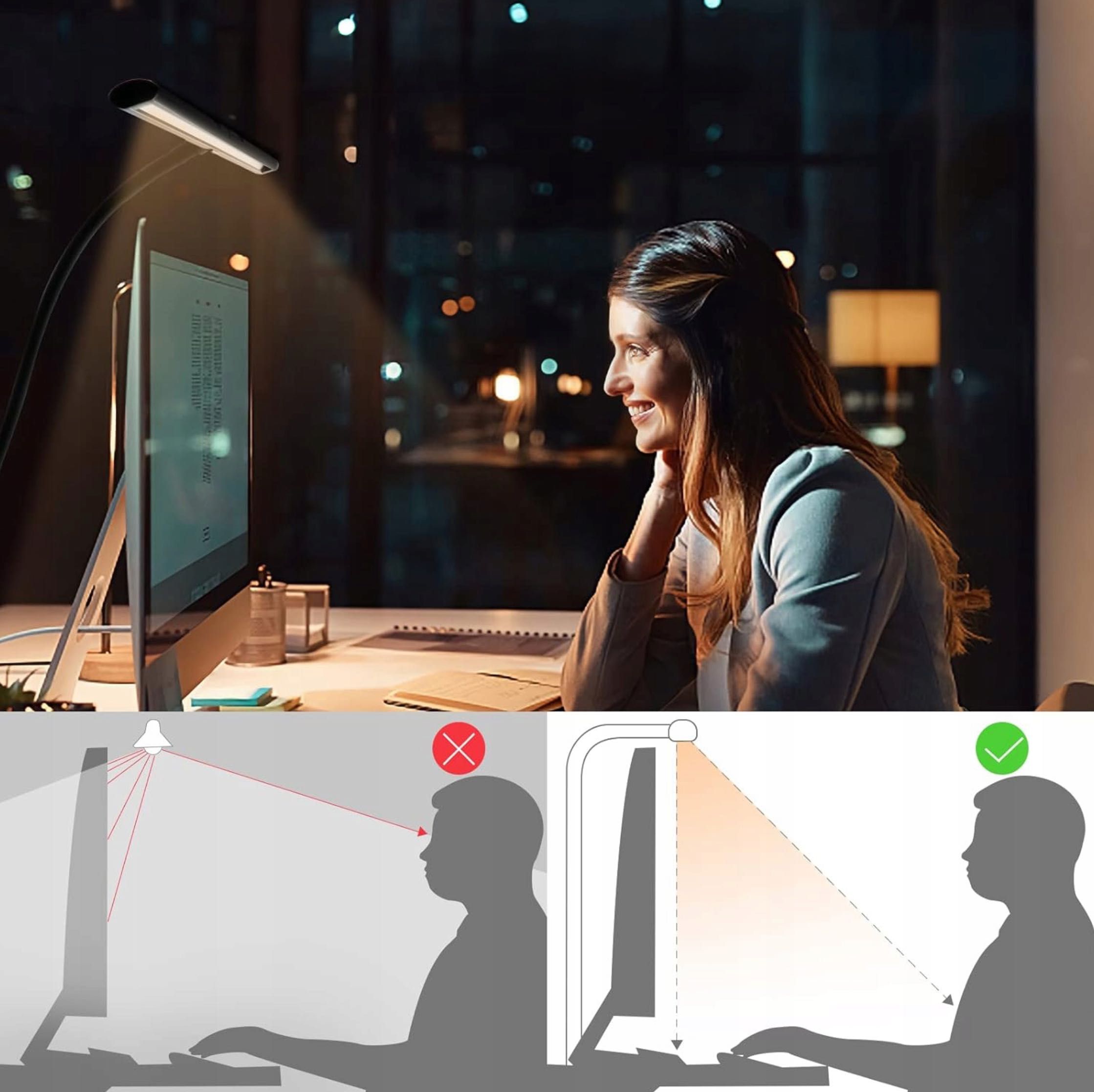 Lampa LED na monitor / biurko – światło robocze bez odblasków