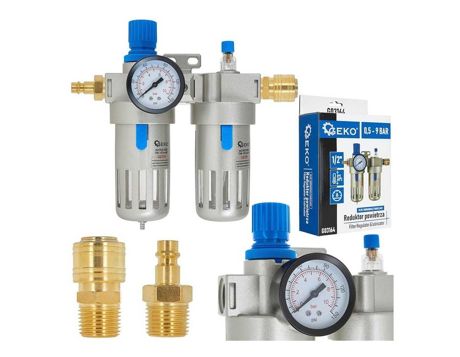 REDUKTOR powietrza 1/2" 4w1 FILTR odwadniacz NAOLEJACZ manometr 2557
