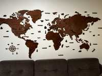 Mapa ścienna świata z drewna