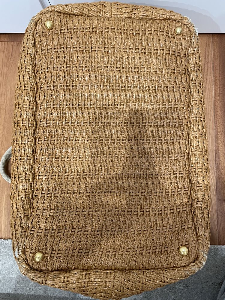 PRADA Tote Bag BN2038 2 waytote raffia/canvas camel