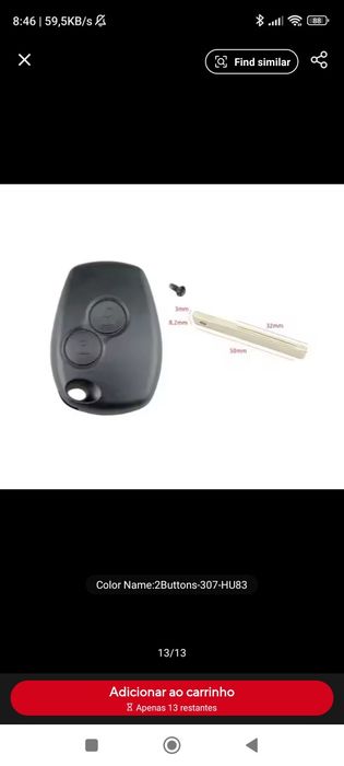 Capa chave 2 ou 3  botões Renault Dacia