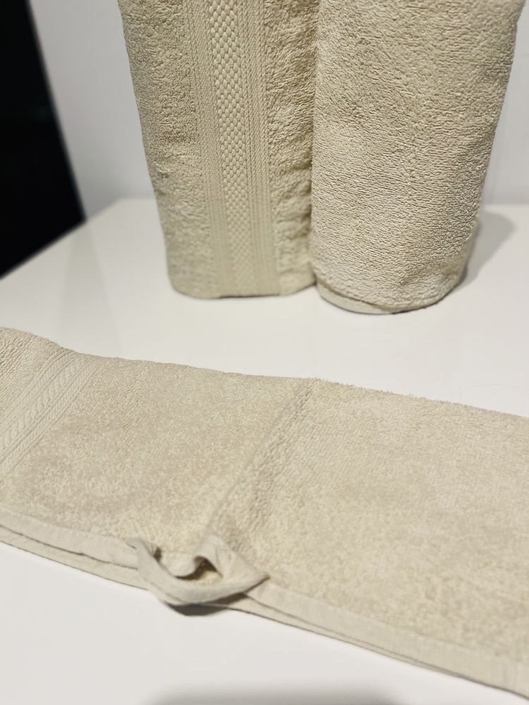 Ręczniki komplet 3 sztuki kremowe/beżowe