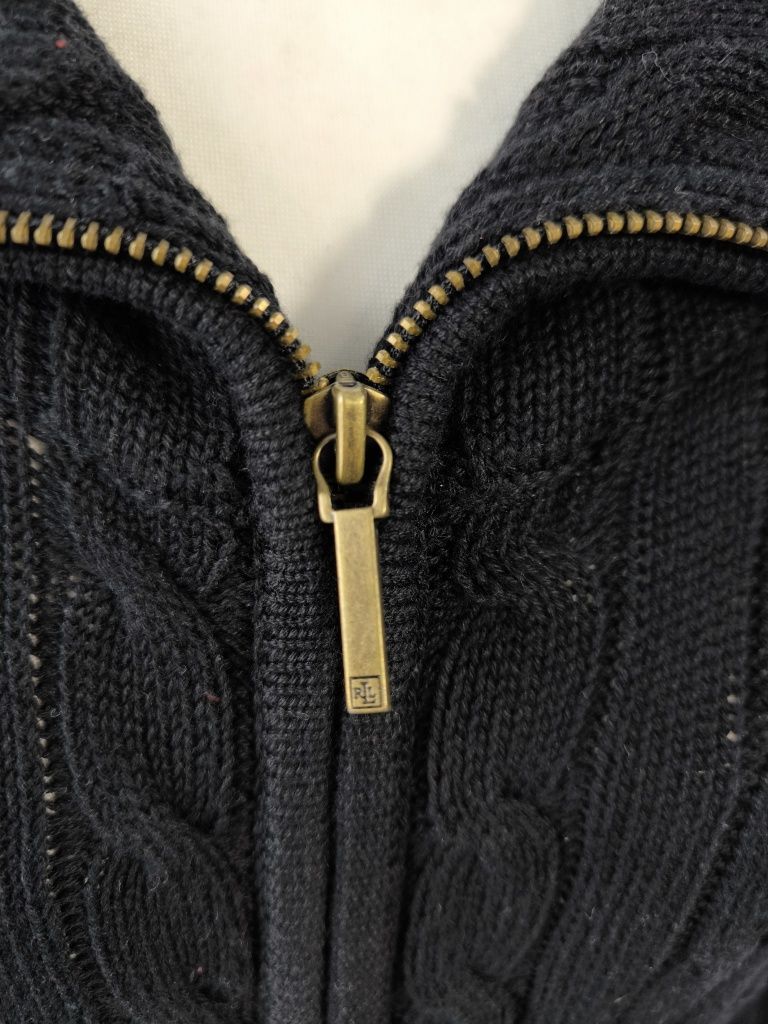 Ralph Lauren - oryginalny czarny kardigan warkocz na zamek