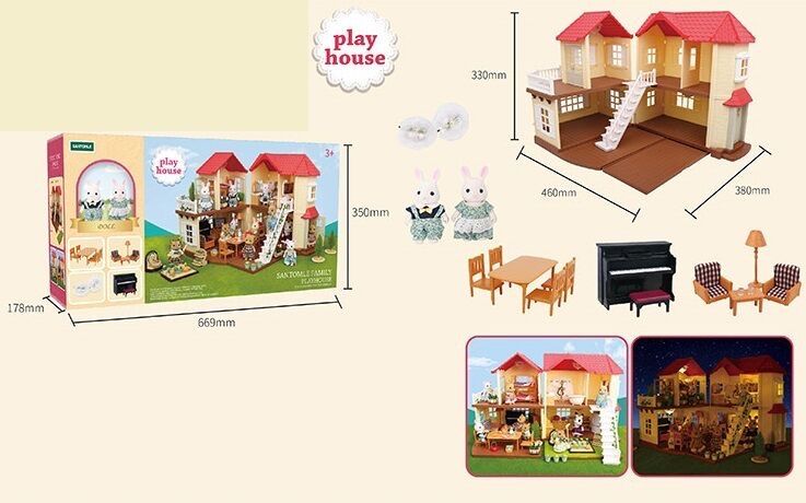 Будиночок "Щаслива родина" (2 поверхи, 2 фігурки, меблі, підсвічування