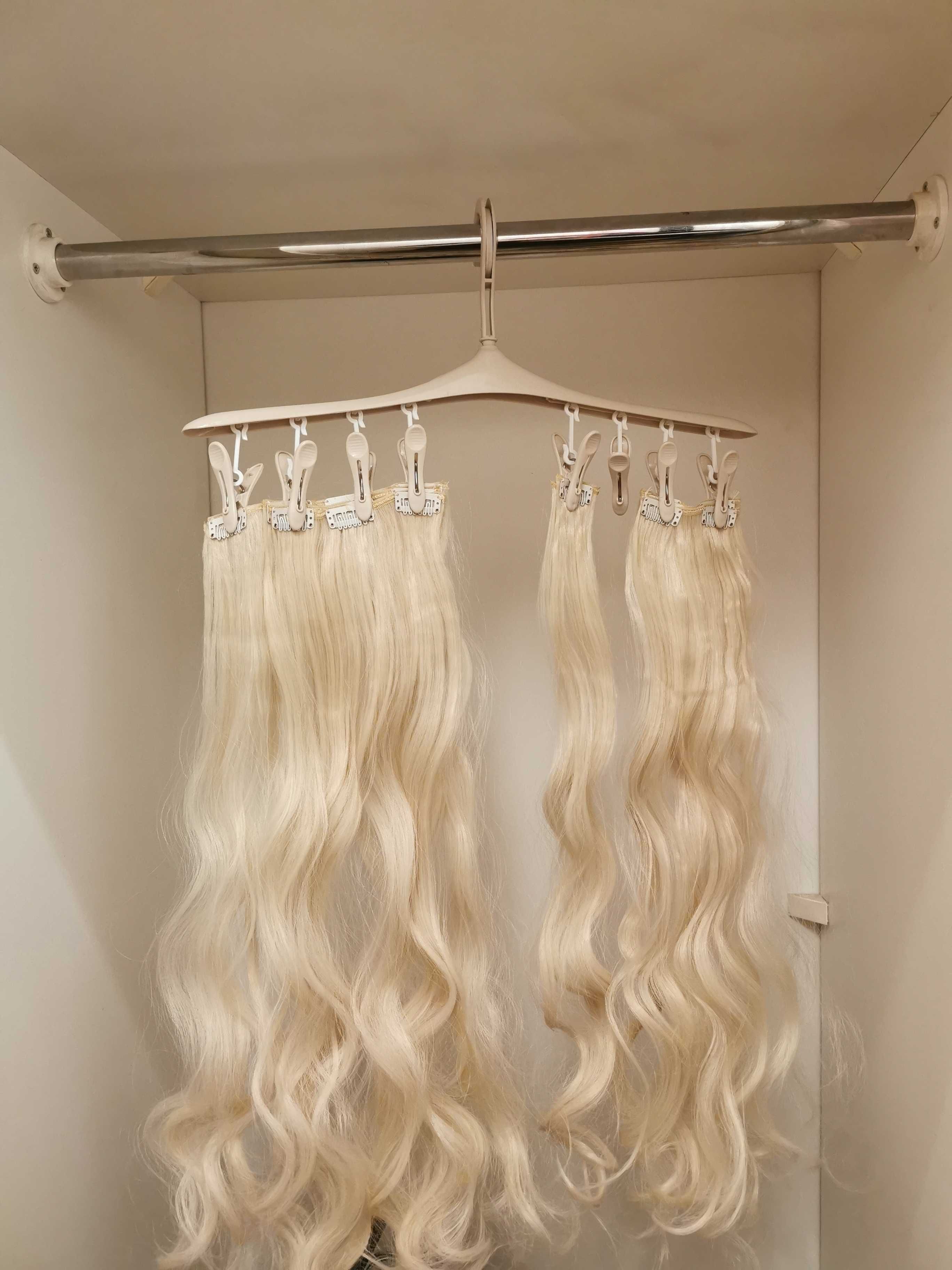 Doczepiane włosy clip in platynowy blond 50 cm 8 tresek