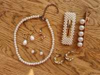 Zestaw biżuterii z perłami naszyjnik korale spinki kolczyki