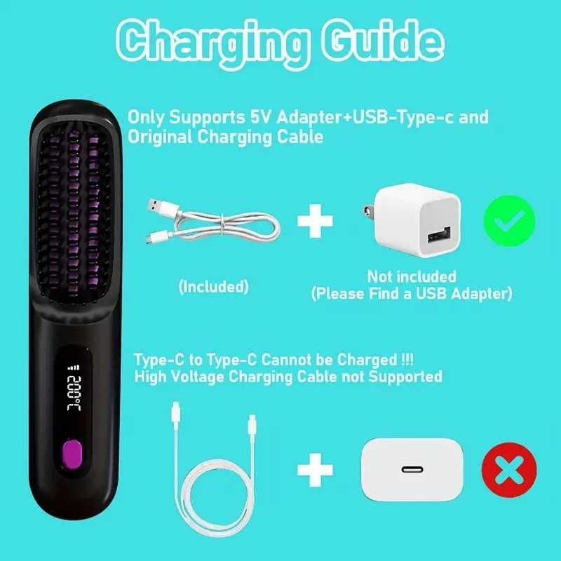 Escova alisadora cabelo. Portátil. USB. 3 níveis temperatura. Novo.