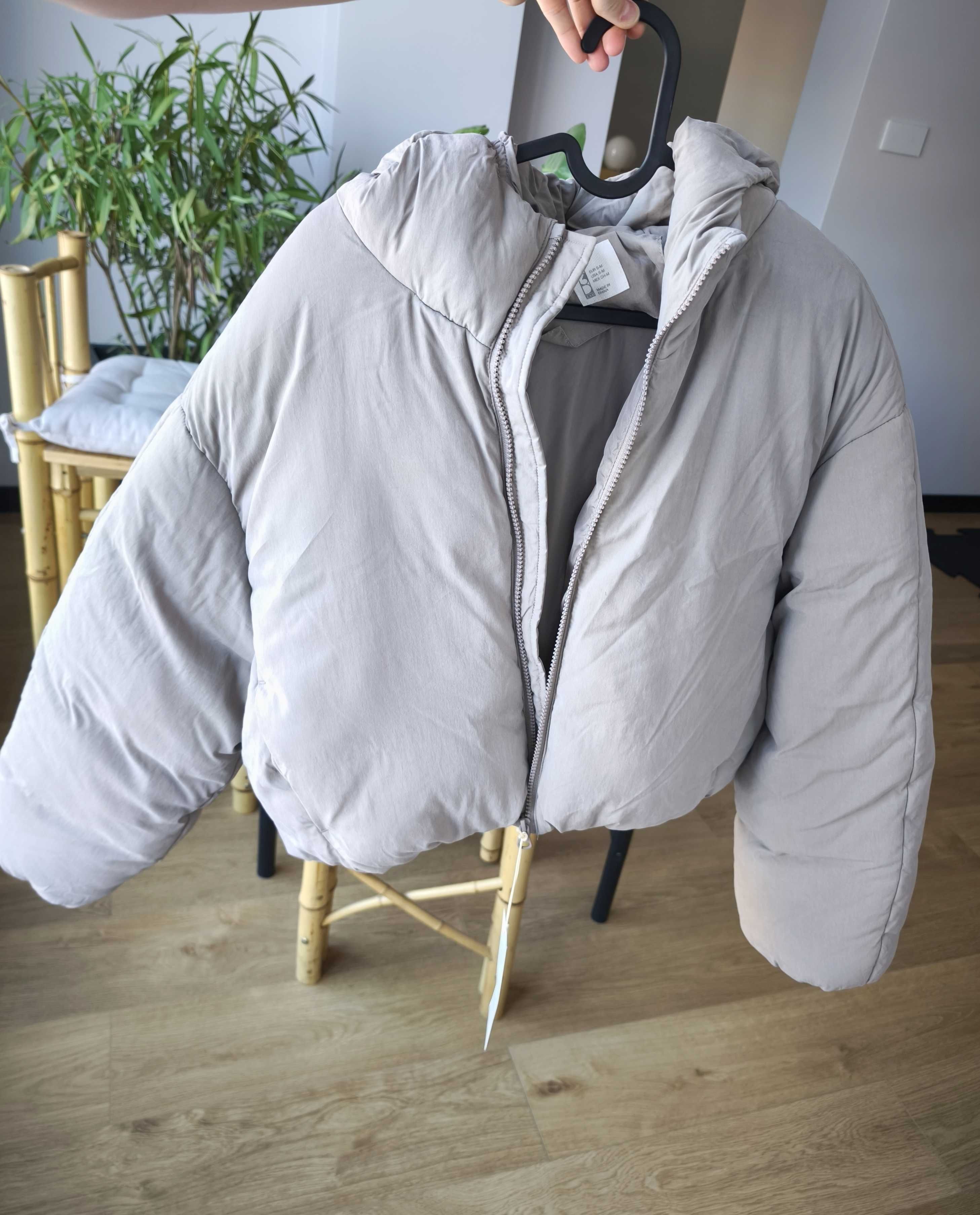 Pikowana kurtka puffer Zara Z3D szara krótka oversize zimowa