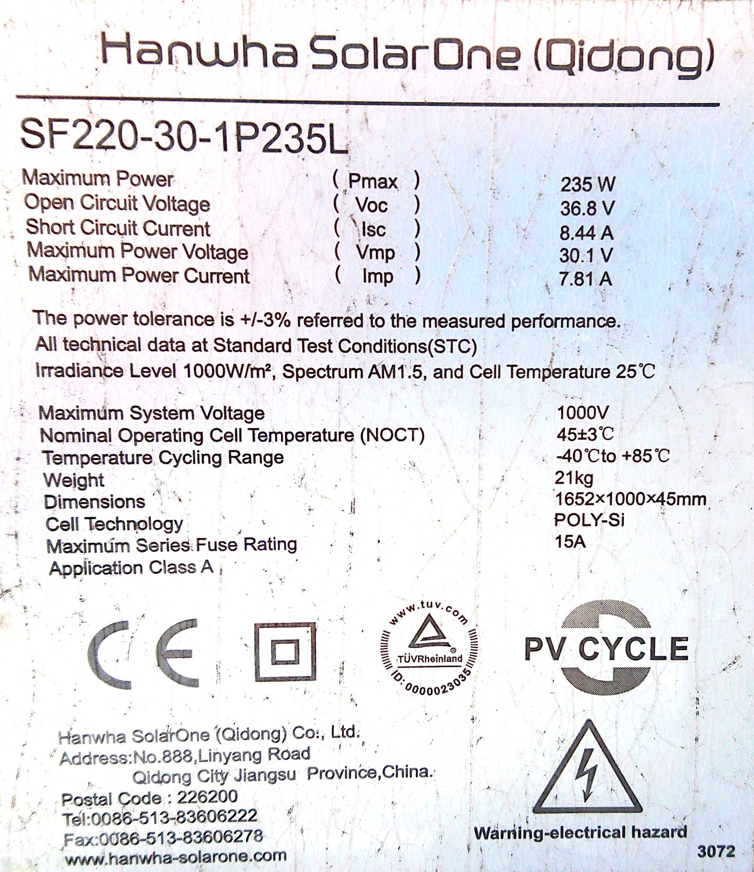 Panel PV słoneczny 235Wp