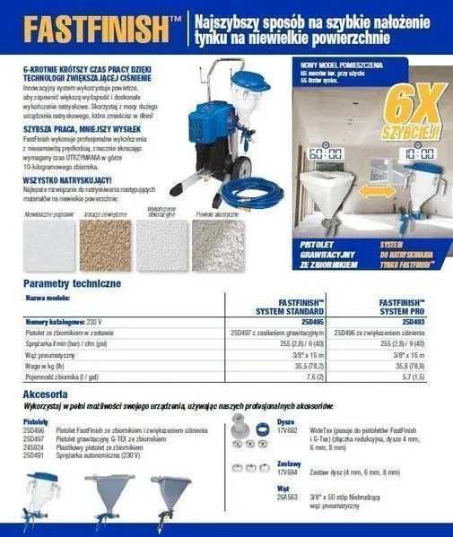 Pistolet tynkarski do struktury, szpachli, HOPPER Graco FastFinish