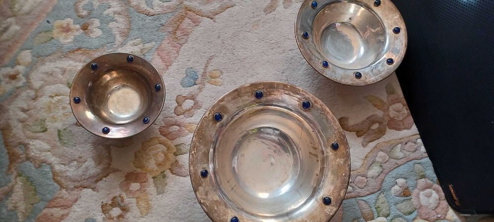posrebrzane nie sygnowane zabytkowe 3 misy indyjskie za 150z opis