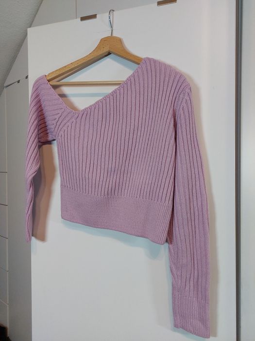 Fioletowy sweter 36/S krótki sweter na jedno ramię 36/S sweterek lila